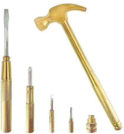 Kleiner Hammer aus Metall und Schraubendreher, 6-in-1-Multitool, Camping-Hammer-Set, Schraubendreher-Werkzeuge (Gold)