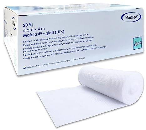 Mullbinden 6cm x 4m - 20 Stück Elastische Binde Fixierbinde - Latexfreies Verbandsmaterial - elastischer Verband mit 80% Dehnbarkeit