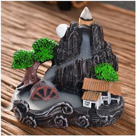 Backflow Incense Burner Räuchergefäß,Suuwwn Harz Weihrauchbrenner Wasserfall Weihrauchhalter Landschaft Rückfluss Räuchergefäß Räucherstäbchenhalter Home Decoration Aromatherapie Ornament (B)