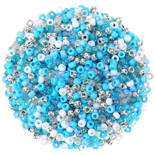 UPINS Winter-Pony-Perlen, blaue und weiße Pony-Perlen, Chanukka-Schneeflocken-Haar-Glitzer-Perlen, Großpackung Ozean-Meeresperlen zum Basteln, Freundschaft, Halsketten, Ohrringe, DIY, 1200 Stück