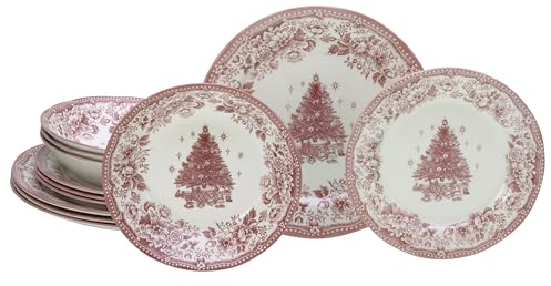 CreaTable, 17049, Serie Tannenbaum, 12-teiliges Geschirrset, Teller Set aus Steingut, spülmaschinen- und mikrowellengeeignet, Qualitätsproduktion