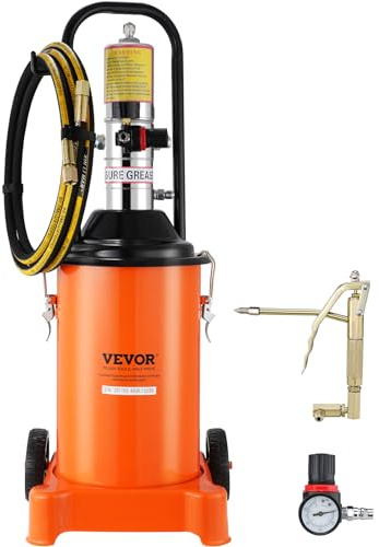 VEVOR Pompe à Graisse Pneumatique Rapport de Pression 50:1 Pompe à Seau de Graisse Pneumatique 12 L Pistolet à Graisse Pompe à Graisse Portable sur Roues avec Tuyau 4 m Buse 360° Raccord NPT Standard