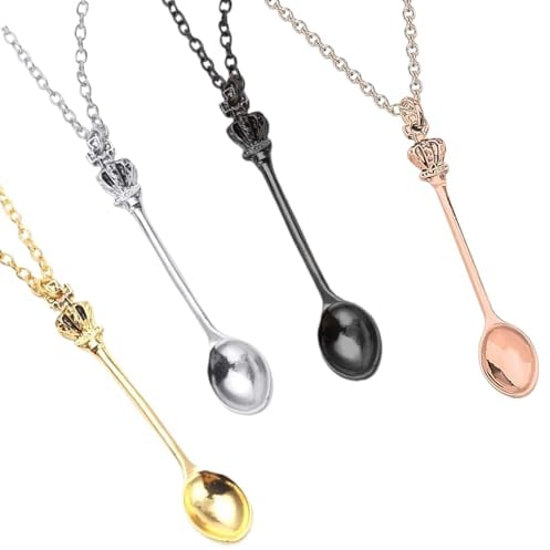 aqlbhz 4PCS Vintage Spoon Necklace Set - Mini Spoon Necklace Charms, Antique Style Tiny Jewelry Accessory for Party Favors
