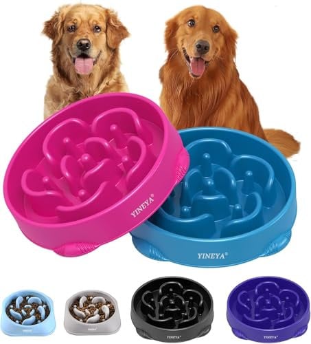 YINEYA Slow Feeder Dog Bowl Interactive Bloat Stop Fun Alternative Non Slip Dog Slow Food Feeding Pet Bowl Slow Eating(Rose Red, Dark Blue