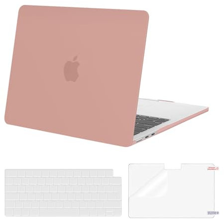 MOSISO Custodia Compatibile con MacBook Air 13 Cover M4 A3240 M3 A3113 M2 A2681 2025 2024-2022,per MacBook Air 13,6'' display Liquid Retina Rigida Case&Copritastiera&Pellicola, Rosa Salmone