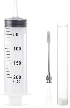 Spritzen 200ml,Große Plastikspritze 200ml Wiederverwendbare,Dosierspritze mit Edelstahl-Zubehör,Kunststoffspritze für Pflanzenbewässerung,Tierfütterung,Labore,Wissenschaftliche (200ml 1PC)
