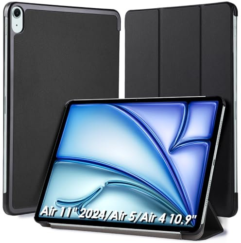 Hianjoo Custodia Compatibile per iPad Air 11 M2 (2024) / Air 4/ Air 5,Ultra Sottile Smart Cover in Pelle Compatibile con iPad Air 11 Pollici (M2) A2899 / A2900 / A2902 - Nero