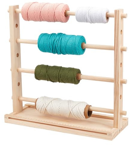 BENECREAT Nastri di legno, supporto per nastro con 4 ripiani, organizer per bobine di nastro, organizer per lavori di cucito, fai da te, nastro a maglia, filo per uncinetto