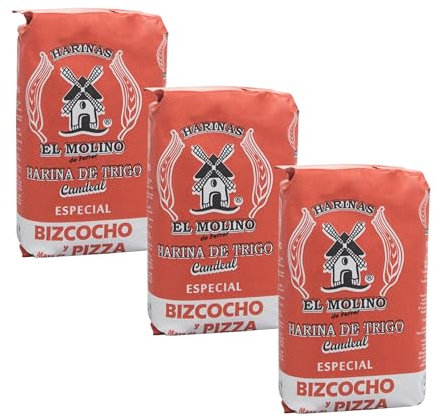 El Molino - Harina Natural Candeal - Pan y Pasteles, Pack de 3 Kg - Molido a la Piedra - Harina Candeal para Bizcochos y Pizza