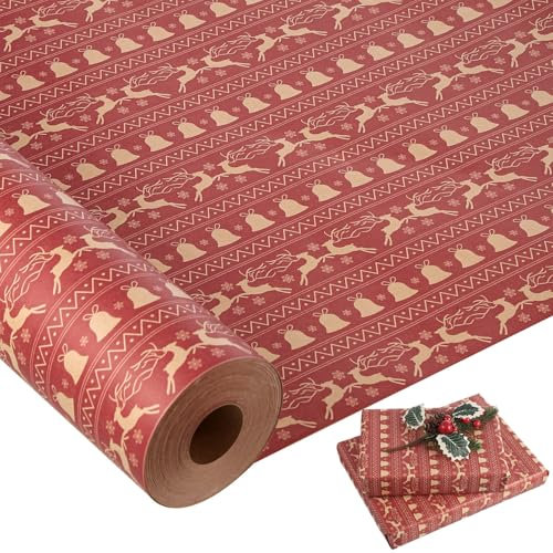 25m Geschenkpapier Weihnachten Rolle, 43cm Weihnachtspapier Rolle Kraftpapier Geschenkpapier Weihnachtsgeschenkpapier für Geschenkverpackung Weihnachten Basteln