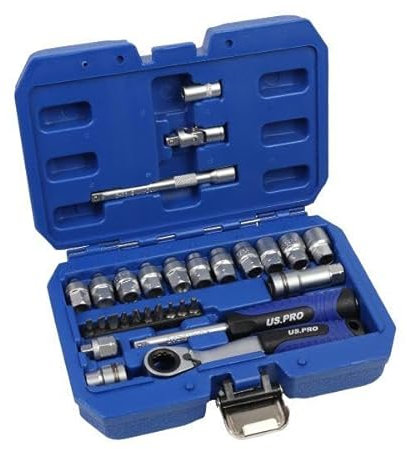 US PRO Tools 29pc Metric Go-Thru Socket Set, Ratchet with Accessories 7558