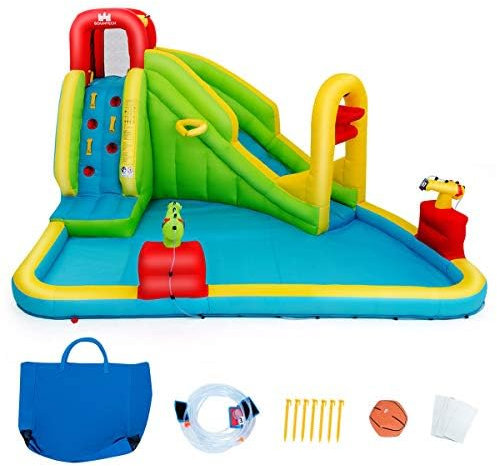FANTASK Wasserspielcenter mit Rutsche, Wasserrutsche Spielpool, Hüpfburg Aufblasbare, Wasserpark aufblasbar