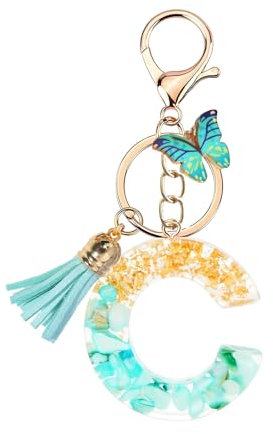 Porte Clé Femme Nom Lettre Initiale Porte Clef Femme Porte-clés Fille Keychain Alphabet Papillon Porte Clé Voiture Fille Turqoise Or