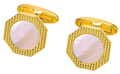 Herren-Manschettenknöpfe Perlmutt | Klassische und elegante Manschettenknöpfe | Geschenk für Hochzeitshemd für Herren | Zubehör für Männer Design Opal Gold | Französische Luxus-Perle, mm, Edelstahl,