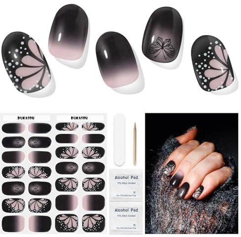Semi Cured Gel Nails Strips 28 Stickers Salon-Quality Gel Nail Wraps Soft Self-Adhesive Works with Any Nail Lamps
