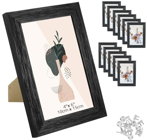 QWORK® 12 Stück Bilderrahmen Set, 10x15 cm, Schwarz, Wandmontage, Fotorahmen Collage, für Wand- und Tischaufstellung