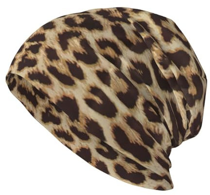EdWal Beanie-Mütze mit Leopardenmuster, warm, gestrickt, lässig, weich, hautfreundlich, für Damen und Herren, Schwarz, Schwarz , Einheitsgröße