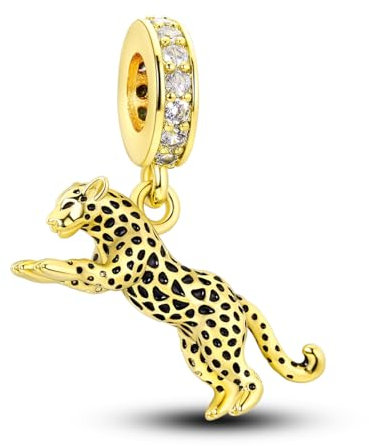 Süße Tiere Charm 925 Sterling Silber Charms Anhänger für Armband Bär charm anhänger Hunde Charm, Kompatibel mit Europäischen Armbändern für Frauen Schmuck Geschenk (Goldener Leopard Bead Charms)