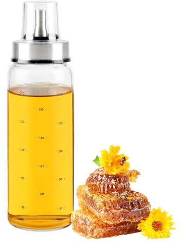 Gzsekken Glass Honey Dispenser - No Drip Syrup Jar Pot with Lid, 300ML Honey & Syrup Dispenser for Home, Kitchen & Coffee Bar