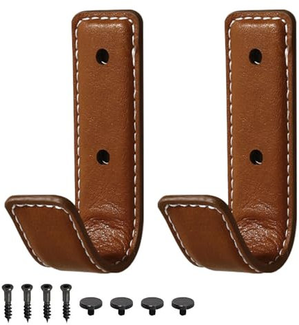 DONGKER Garderobenhaken, 2 Stück Leder Handtuchhaken für Wand, Bohren Wandhaken Kleiderhaken mit Schrauben für Schlafzimmer, Badezimmer, WC, Küche