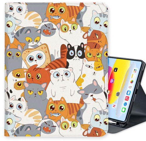 LI-LOVE Schutzhülle für iPad A16 11 Zoll 2025 (11. Generation), iPad 10. Generation 27,7 cm (11 Zoll) 2022, Folio-Ständer, weiches TPU, Katze, mehrere Winkel, automatische Wake-/Sleep-Funktion