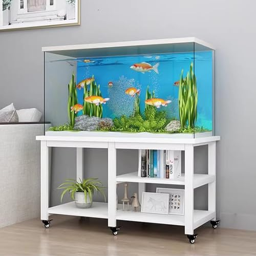 Aquarium Unterschrank Eckhalter für Reptilien im Innenbereich mit Rädern, Dekorativer Regalschrank für Aquarien im Eingangsbereich Eines Bauernhauses, Aquarienregalsystem aus Metall für Zuhause(White,