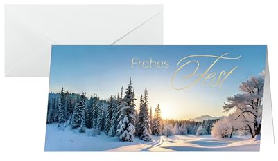 Sigel DS638 Weihnachtskarten-Set, Winter Wonderland, blau/weiß/gold, DIN lang, 25 Karten mit Umschlägen, ideal zum Bedrucken, aus nachhaltigem Papier