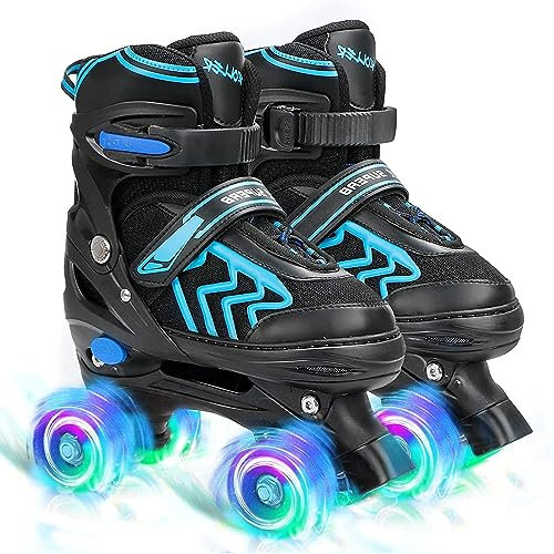 Patins à roulettes pour Enfants - Tailles Réglables avec Roues Lumineuses - Patins 4 Roues pour Garçons - pour L'intérieur, L'extérieur et Les Loisirs - Design Respirant (L)