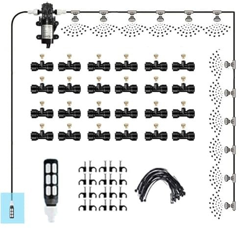 60m Nebulizzatore Giardino da Esterno con Pompa 12v, Kit di nebulizzazione con filtro, Sisteme di Raffreddamento for Patio, Sisteme Irrigazione Giardi(Size:60m + 60 nozzles)