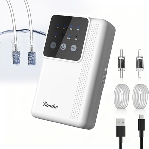 Boadw Pompa ad aria per acquario, pompa di ossigeno ricaricabile con batteria da 2200 mAh o 4400 mAh, per pesca all'aperto e interruzione di corrente, Nano Mini accessorio per acquario con pietra