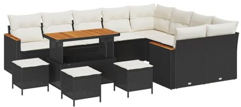 vidaXL Garten-Sofa-Set mit Kissen mit Speicher Schwarz Poly Rattan, Garten- und Terrassenmöbel, modulare Anordnung, UV-beständige Materialien, Bequeme Sofas für die frische Luft!