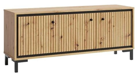 PARII Meuble TV 3 Portes 130x56 cm en Bois Design Contemporain Bois Naturel