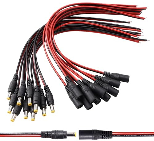 Lyeteung 10 Pares 5.5x2.1 mm DC Pigtail Macho Hembra, 12V DC Alimentación Pigtail con 22 AWG Cable, para Cámara CCTV LED Strip Tira LED