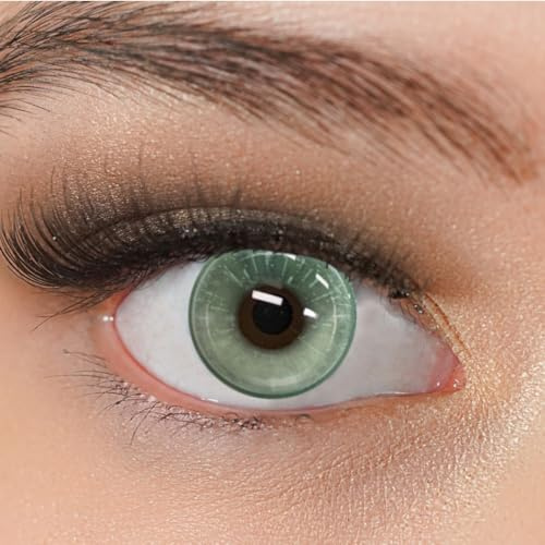 Kontaktlinsen farbig grün ohne Stärke stark deckend Charmiga Sweet Green | Crazy Jahreslinsen kräftige Farben 2 Stück + Behälter, weiche Farblinsen 0.00 Dioptrien 14.50 mm