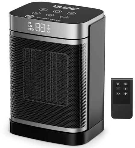 YASHE Termoventilatore a risparmio energetico 1500W in ceramica PTC, oscillante a 70°, con termostato, telecomando, 34 dB silenzioso, protezione da surriscaldamento e ribaltamento, timer 1-24 ore