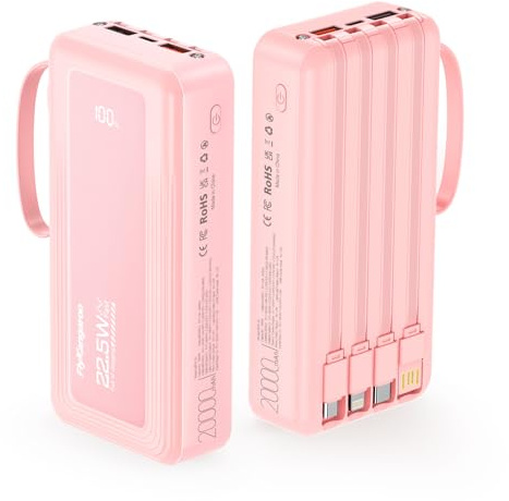 Pink Power Bank 20000mAh, PowerBank 22.5W PD Fast Charger with Digital LCD Screen, Portable Charger with 6 Outputs & 2 Inputs for iPhone, Samsung, Pixel, LG, Moto, iPad Ideal for Travel & Festivals