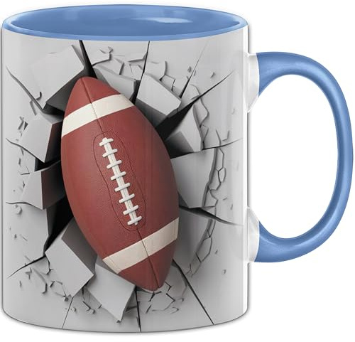 3D American Football Tasse Geschenk American Football Durchbruch Wand Spruch Geschenkidee für American Football Liebhaber (Blau)