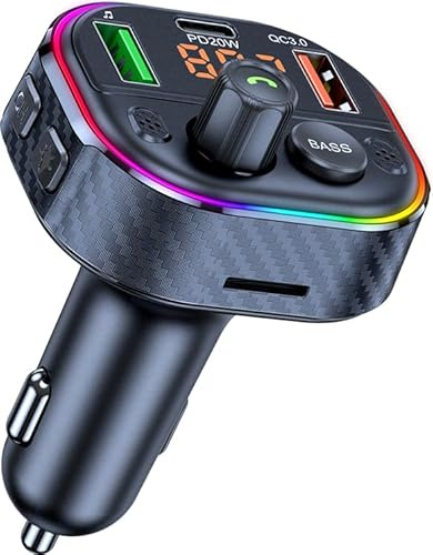 TELESTAR FM-T1 – FM-Transmitter mit microSD & Bluetooth – Schwarz | Bluetooth Audio-Streaming, Freisprechfunktion, 2 × USB-A (18 W), 1 × USB-C (20 W), LED-Ambientebeleuchtung
