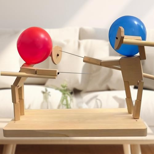 LAUFUY Balloon Bamboo Man Battle, 2024 Neue Handgefertigte Hölzerne Fechtpuppen, Wooden Bots Battle Game for 2 Players, Fast-Paced Balloon Fight, Wooden Fighter with Balloon Head (50 Ballons)