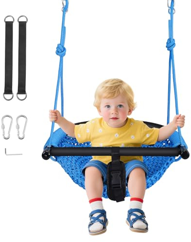 Kinderschaukelsitz mit abnehmbarem Sicherheitsgeländer für Kinder von 2 bis 13 Jahren, Schaukel mit verstellbarem Seil, ergonomische U-förmige Rückenlehne, trägt bis zu 150 kg, Kinderschaukel