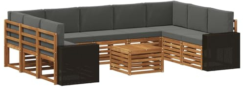 vidaXL Sofagarnituren 10 pcs Natur und Anthrazit Massivholz Akazie, Gartenmöbel, modernes Outdoor-Sofa, gemütliche Sitzgruppe für Terrasse und Lounge, langlebig und bequem