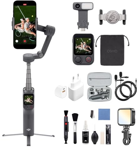 Osmo Mobile 8P stabilizzatore per iPhone e Android, manico telescopico e treppiede integrati, batteria da 10 h, stabilizzazione su tre assi, modulo di tracciamento (Set di accessori multi-pezzo)