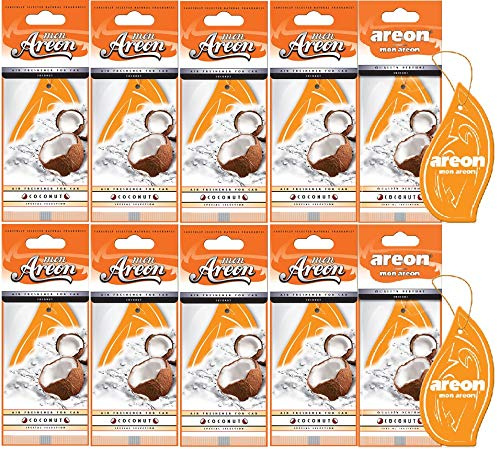 Areon Mon Désodorisant Voiture Noix de Coco Rétroviseur Pendu Orange Tropical Maison (Coconut Lot de 10)