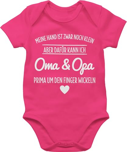 Baby Body Junge Mädchen - Sprüche - Oma und Opa um den Finger wickeln Großeltern - 3/6 Monate - Fuchsia - babygeschenk babymode witzig spruch omas bodys geschenk geburt babygeschenke spruche