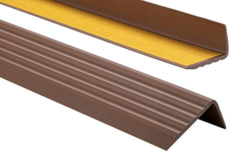 Profilo per bordi scale - Profilo angolare in PVC autoadesivo 41mm x 25mm, Paraspigolo - Strisce antiscivolo per gradini, 80cm, Marrone