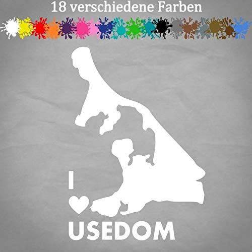 Usedom Aufkleber 17x12cm Ostseeinsel Urlaub Camping KFZ Umriß I Love Auto Kontur 10-Weiß
