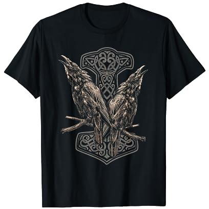 NORDISCHE MYTHOLOGIE ODINS RABEN HUGIN UND MUNIN THOR HAMMER T-Shirt
