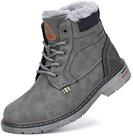 Mishansha Scarpe Inverno Bambino Impermeabili Stivali da Neve Ragazza Ragazzi Caloroso Stivali Inverno Grigio 32