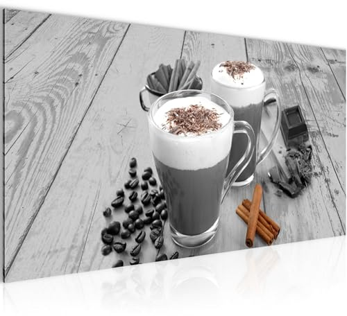 Runa Art Wandbild Küche Kaffee 1 Teilig 100 x 40 cm Modern Bild auf Vlies Leinwand Kaffeetasse Esszimmer Küchenbilder Grau Braun 014512a