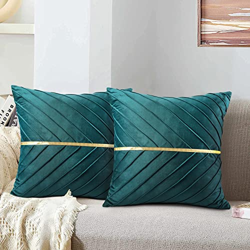 MAIXUN Kissenbezug 45x45 Grün Samt Sofakissen Dekokissen Weich Couchkissen Kissenbezug Zierkissenbezug Versteckter Reißverschluss für Sofa Auto Wohnzimmer Schlafzimmer Zuhause Dekor 2er Set